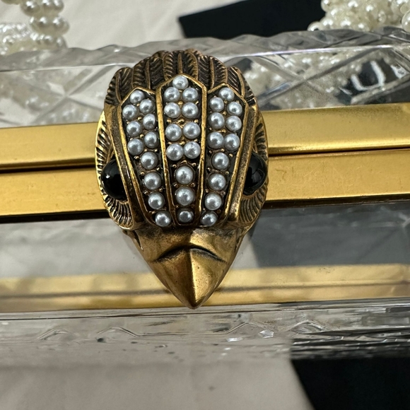 Kurt Geiger Clutch Bag Gold Clear Quilted Acrylic Pearl Handle - Picture 8 of 9